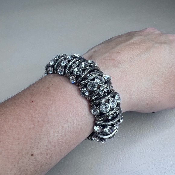 Silver and crystal rhinestone chunky statement stretch bracelet - Picture 4 of 5